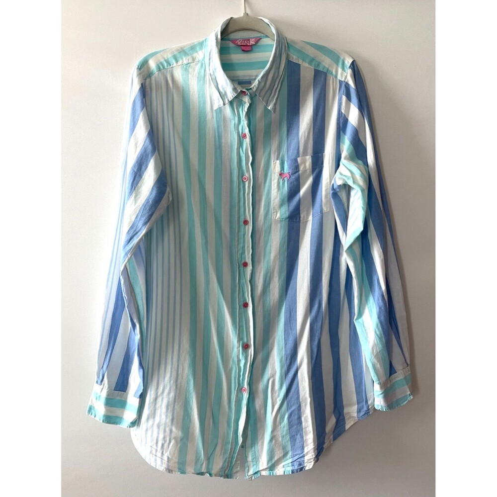 Victoria’s Secret PINK  Y2K Blue Striped Cotton Sleepshirt Size L